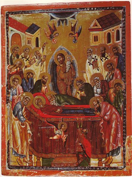 Outlaying of Mary's Corpse with Mourning Saints, c.1250 - c.1300 - Orthodox Icons