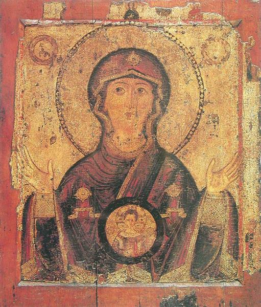 Theotokos of the Sign (early Copy of the Novgorod Theotokos of the Sign), c.1200 - Orthodox Icons
