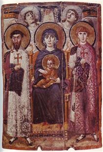 Virgin (Theotokos) and Child between Saints Theodore and George - Orthodox Icons