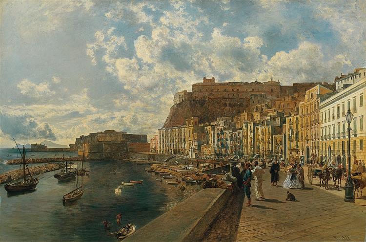 On the beach of Santa Lucia in Naples, 1867 - Рудольф фон Альт