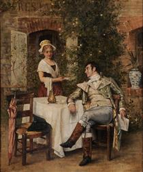Gentleman Taking Tea in a Courtyard - Maurice Poirson