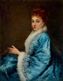 Portrait of young woman in blue dress - Maurice Poirson