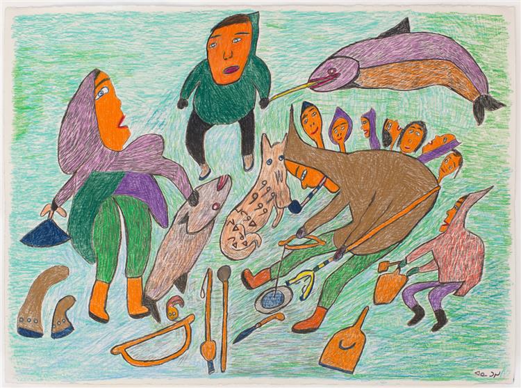Untitled (Camp Scene With Pipe) - Ruth Annaqtuusi Tulurialik