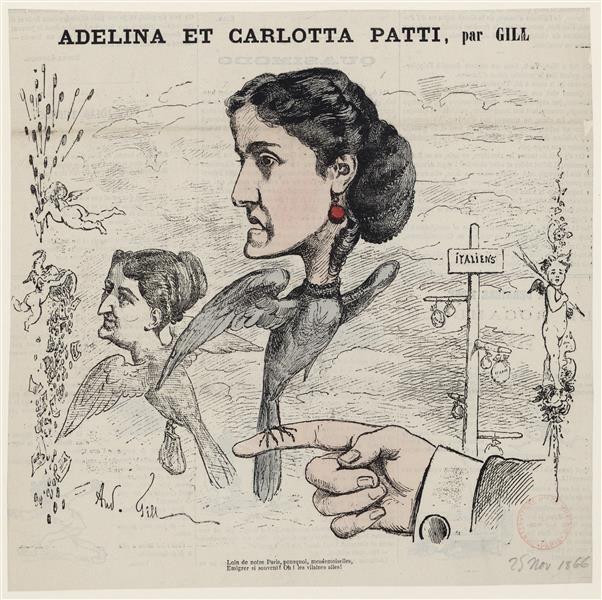 Caricature of Adelina and Carlotta Patti, 1866 - Андре Жилль