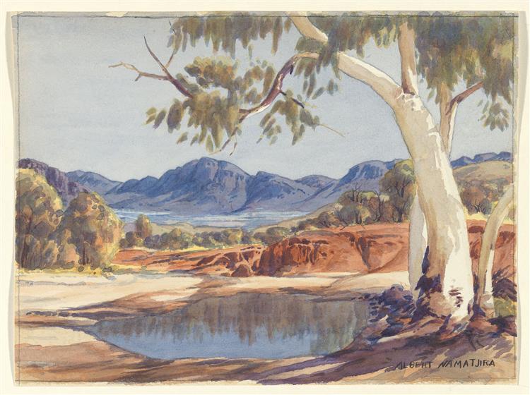 Примарна камедь та озерце, Центральна Австралія, c.1955 - Альберт Наматьїра