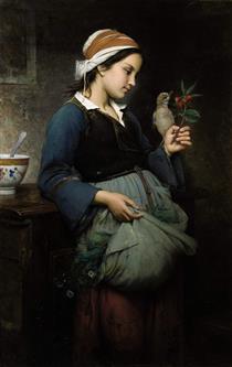 Girl with a Bird - Émile Auguste Hublin