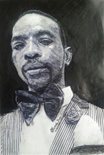 Self Portrait By Olusola David, Ayibiowu with Charcoal Pencil - Museo Nacional de Nigeria
