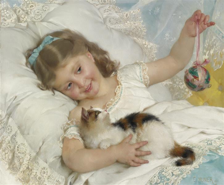 Young girl and cat, 1882 - Émile Munier