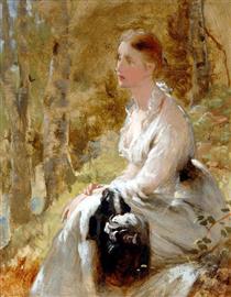 Seated woman in white dress - George Elgar Hicks