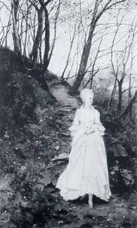 An elegant lady walking on a woodland path, 1872 - Karl Gussow