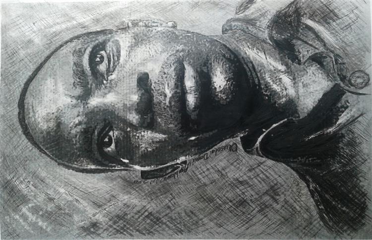 Self Portrait By Olusola David, Ayibiowu with Charcoal Pencil, 2021 - Museu Nacional da Nigéria