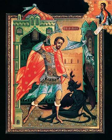 Saint Nikita slaying the demon (Paleh), c.1850 - Orthodox Icons