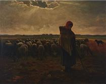 Young herder with flock - Václav Brožík