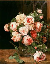 Bouquet of roses at the window - Ferdinand Georg Waldmüller
