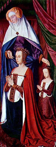 St. Anne presenting Anne of France and her daughter, Suzanne of Bourbon - right wing of The Bourbon Altarpiece, c.1498 - Жан Хей