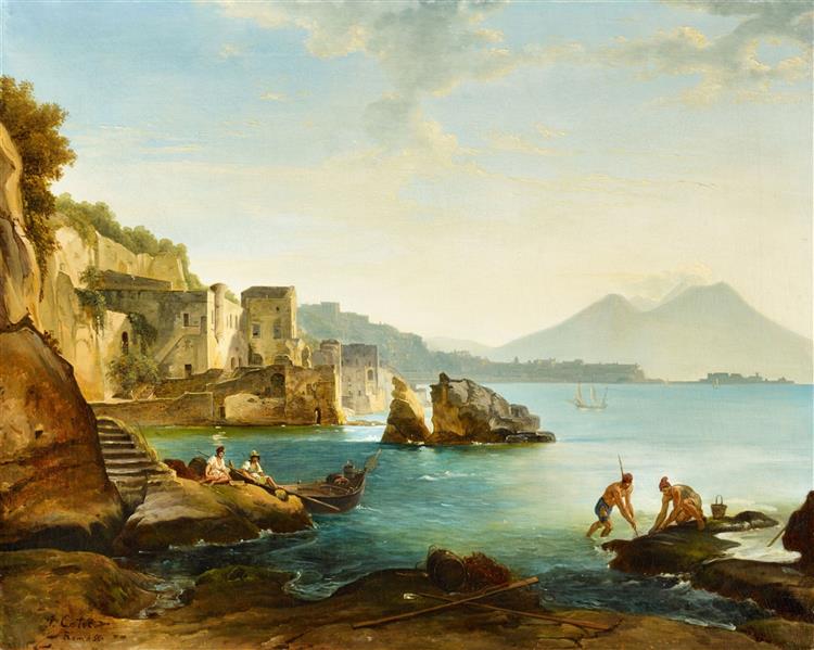 Gulf of Naples with fishermen and mussels gathering, 1850 - Franz Ludwig Catel