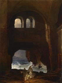 Monks in a monastery courtyard - Franz Ludwig Catel
