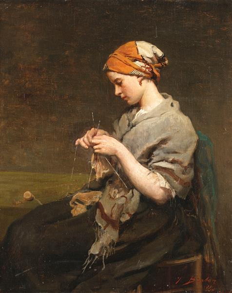 Young girl knitting (version 2), 1860 - Жюль Бретон