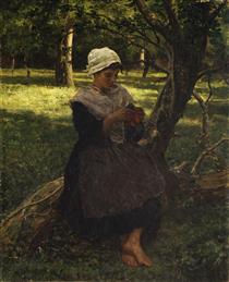 A Peasant Girl Knitting - Jules Breton