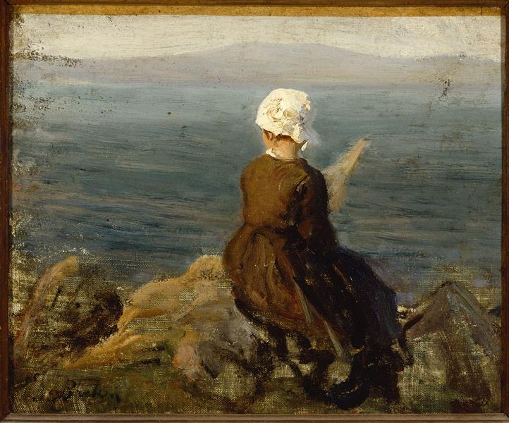 Spinner on the rocks in Douarnenez, c.1870 - Jules Breton
