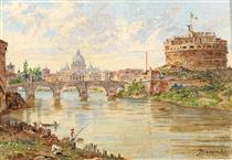 A View of Rome with Castel Sant’Angelo, Ponte Sant’Angelo and St Peter’s Basilica in the Background - Antonietta Brandeis