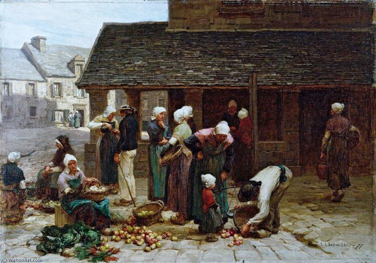 Market place of Ploudalmézeau, Brittany, 1877 - Léon Augustin Lhermitte