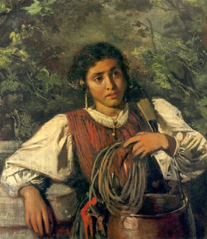 Young Italian woman at the well - Anton Romako