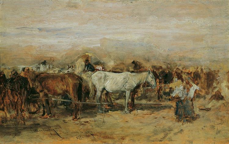 Horse market in Szolnok II, 1877 - Август фон Петтенкофен