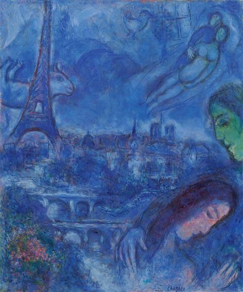 Paris landscape in blue, 1967 - Марк Шагал