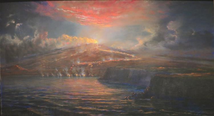 Volcanic Eruption on the Sea at Night - Charles Furneaux