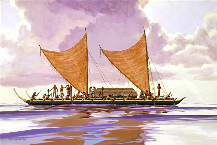 Artist’s Interpretation of the Archaic Form of Voyaging Vessel (Eastern Polynesia), 1972 - Herb Kawainui Kāne