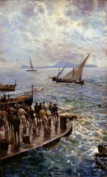 Fishermen on the pier, c.1900 - Attilio Pratella