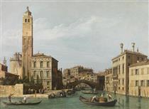 Canal view with the Ponte delle Guglie, Palazzo Labia and the Campanile of San Geremia - Canaletto
