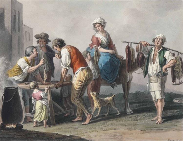 Seller of cooked goods and tripe, Seller of raw goods, 1823 - Saverio della Gatta
