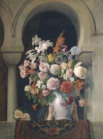 Vase of flowers on the window of a Harem - Франческо Хайес