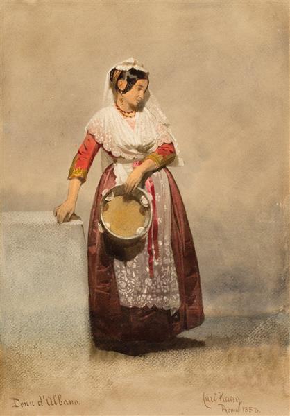 Woman of Albano (the tambourine player), 1853 - Карл Хаг