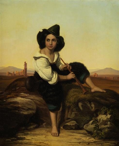 Italian shepherd boy sitting on a rock, c.1838 - Leopold Pollak