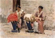 The lace makers in Pellestrina (7 August) - Vincenzo Caprile