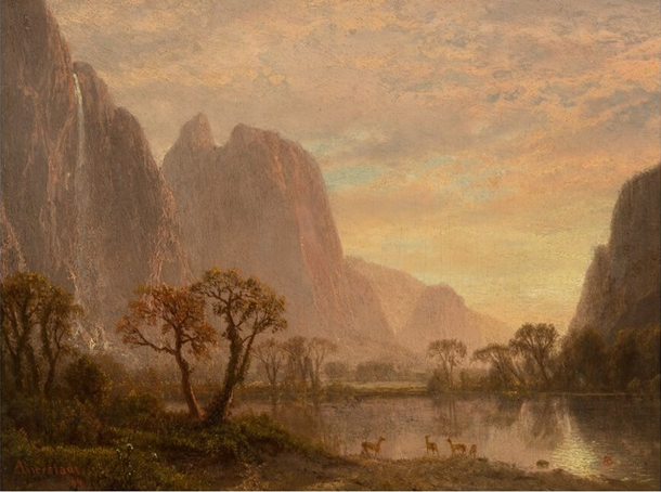 Sentinel Falls and Cathedral Peaks in the Yosemite Valley, 1864 - Альберт Бирштадт