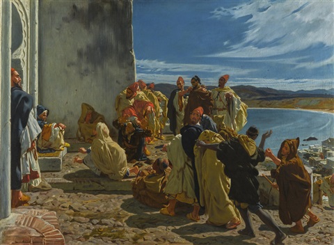 An audience outside the Kasbah Gate, Tangiers - Alfred Dehodencq
