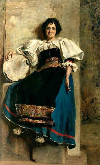 Portrait of the sister of the painter Giuseppina Tallone in Scribante in Ciociara costume, 1885 - 1887 - Cesare Tallone