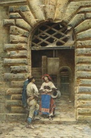 Chat at the house entrance, 1892 - Gustavo Simoni