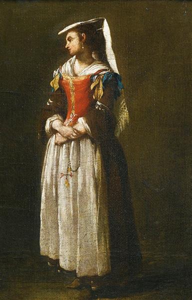 A Young Woman Dressed in Neapolitan Fashion - Jean Barbault