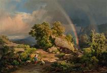 Italian Landscape with a Rainbow - Károly Markó the Elder