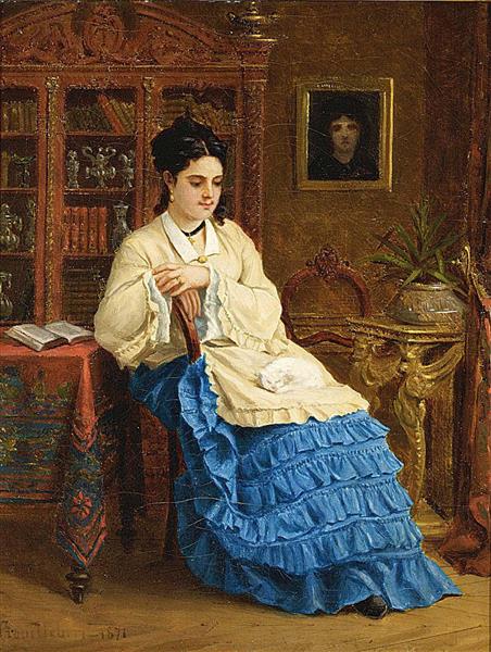 Woman in a blue dress daydreaming, 1871 - Paul Trouillebert