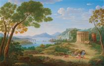 Classical Landscape with Figures Seated before a Tempietto - Гендрік Франс ван Лінт