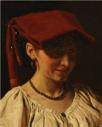 A smiling Italian woman with a red headscarf - Wenzel Tornøe