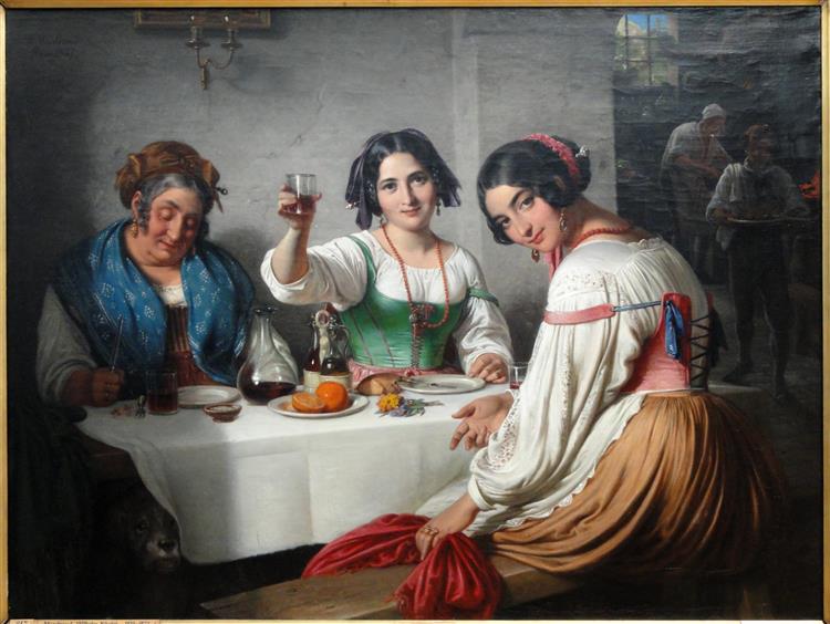 Italian Osteria Scene, Girl Welcoming a Person Entering, 1847 - Вільгельм Марстранд