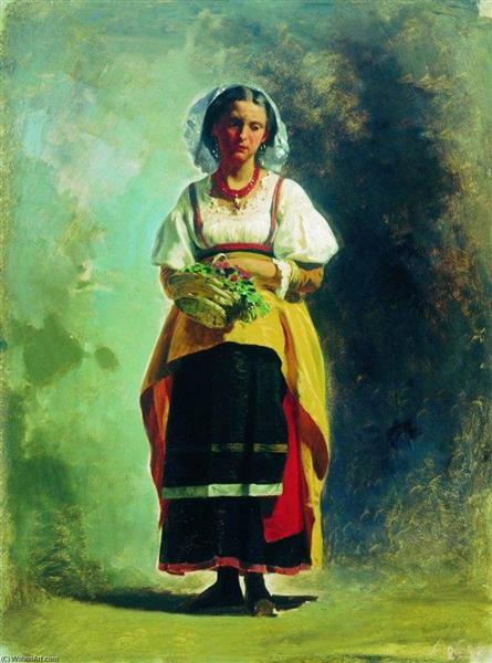 Italian Girl with a Basket of Flowers - Fyodor Bronnikov