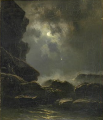 Rocky coastal landscape with moonlight - Knud Baade
